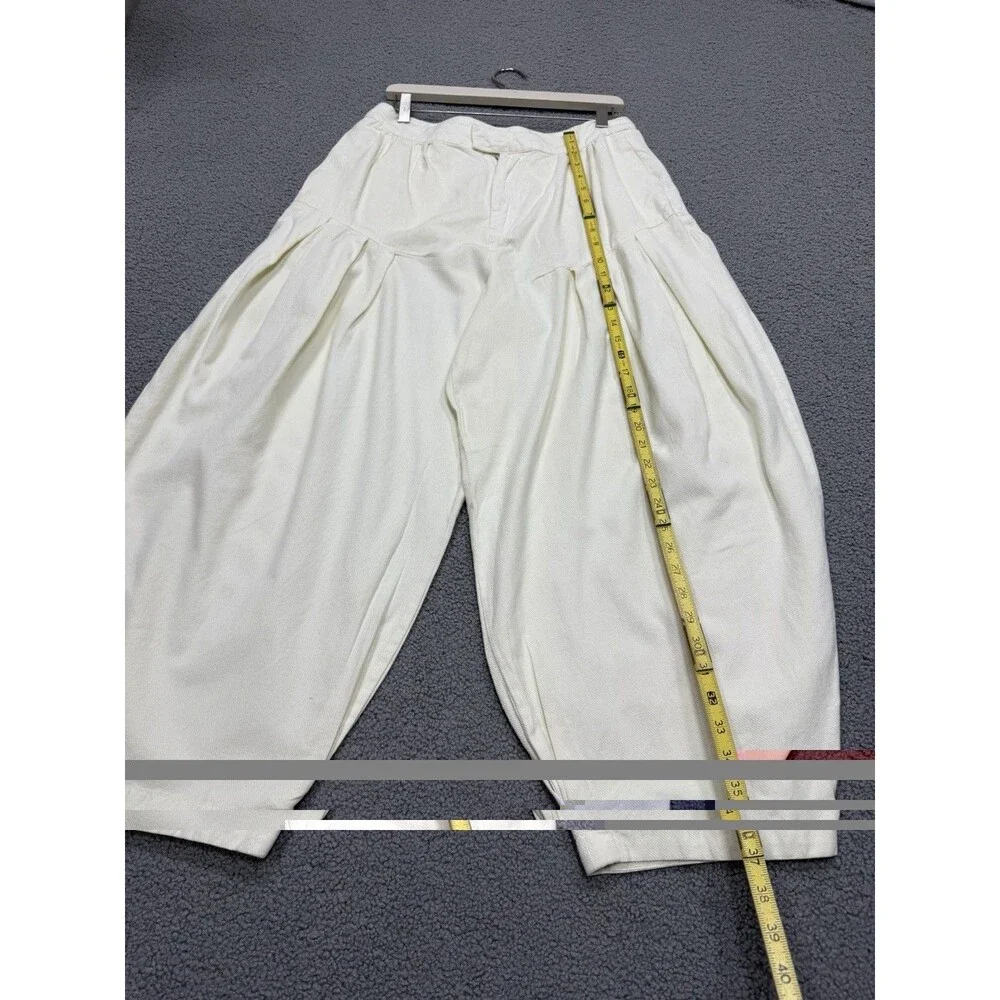 Free People Barrel Pants Ivory Women Pleated Preppy Vacay Boho Retro Size 12 New